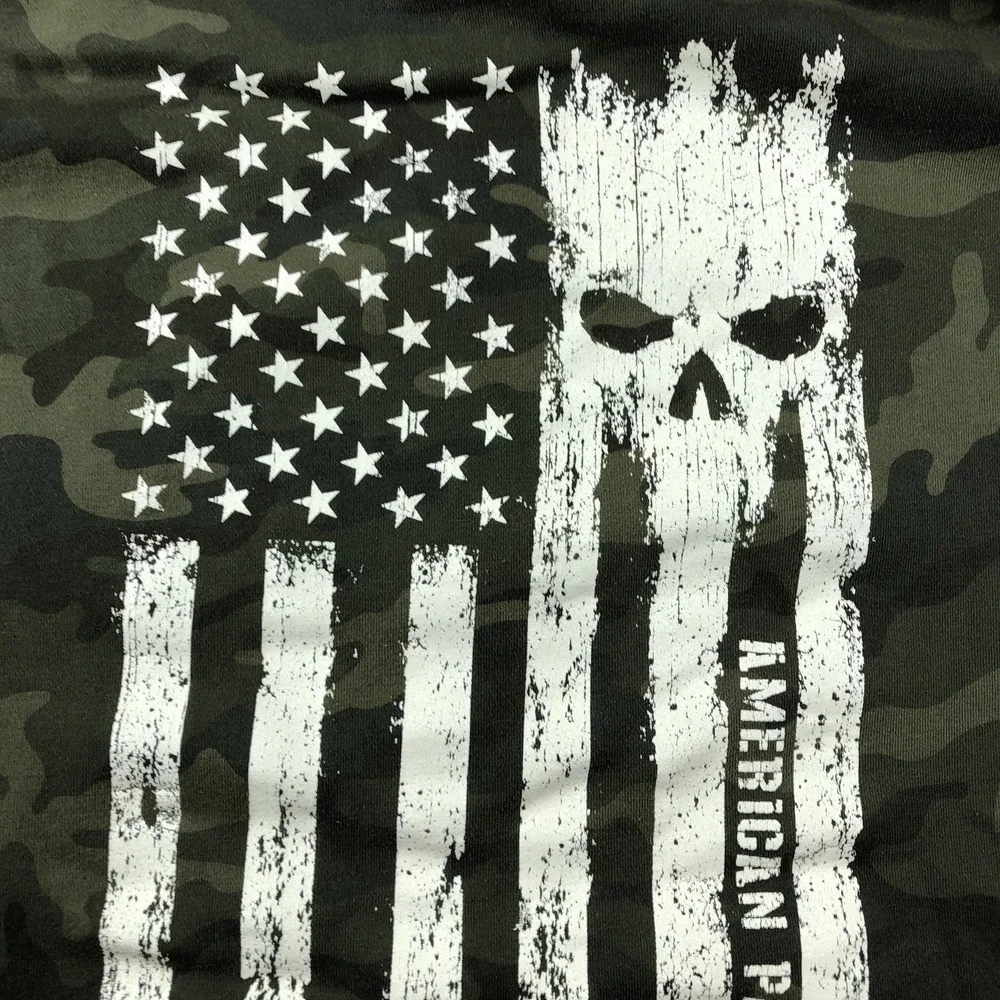 Howitzer Hoodie Mens 2XL Green Camo Fleece Pullover American Patriot Flag Skull - Picture 5 of 11